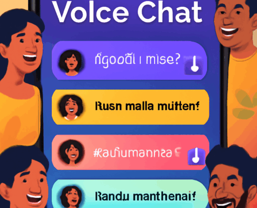 Mobile app screen with Tanglish title 'Tamil Voice Chat' and Tamil users chatting online